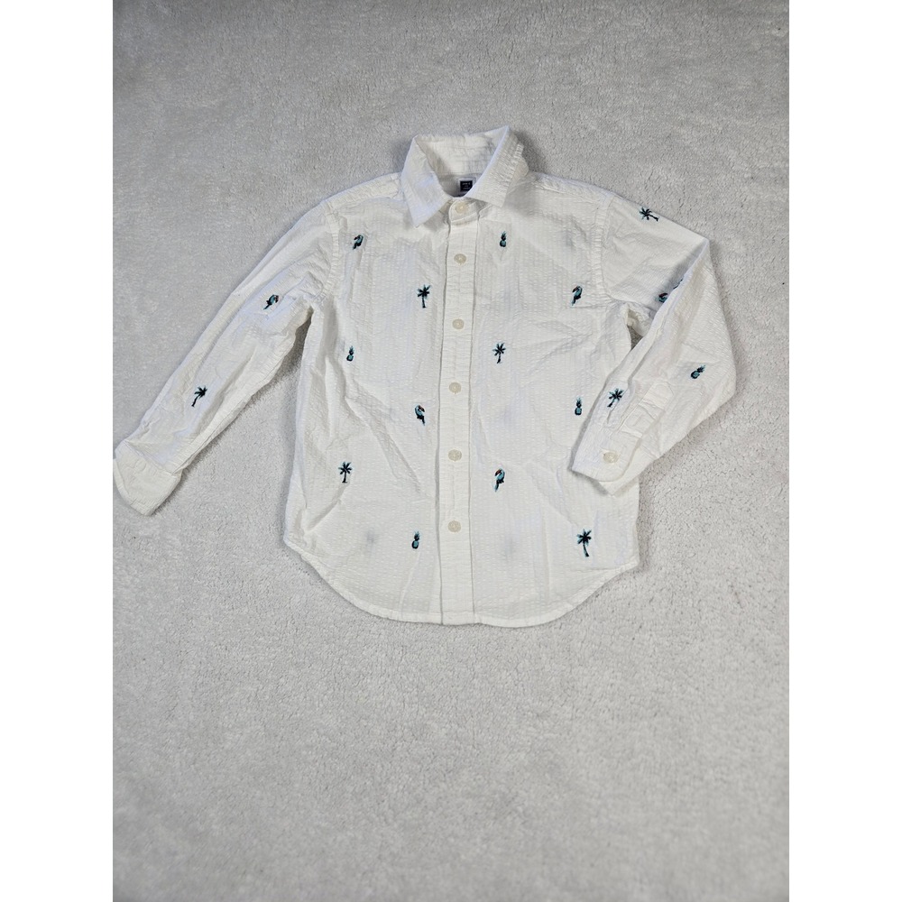 Janie and‎ Jack Boys White Seersucker Tropical Embroidered Button Down Shirt 4